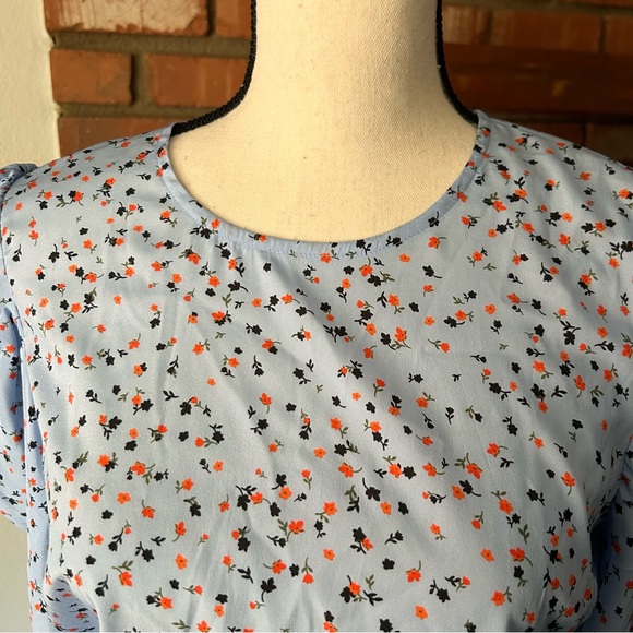 Veronica Beard Lila Silk Puff Sleeve Floral Print Mini Dress in Light Blue Sz 4 - Picture 4 of 9